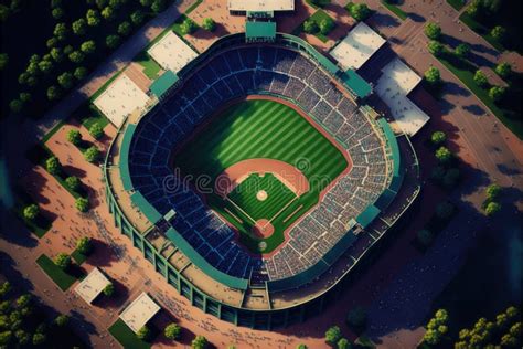 Aerial View Of Baseball Stadium Generative Ai Stock Illustration Illustration Of Arena Bird