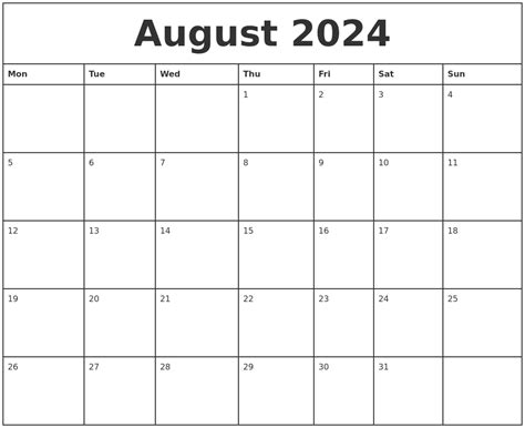 Printable August 2024 Calendar Page