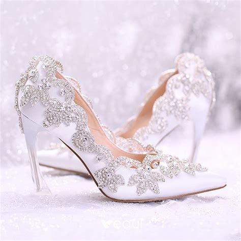 Chic Beautiful White Wedding Shoes 2017 Pointed Toe Pu 9 Cm High