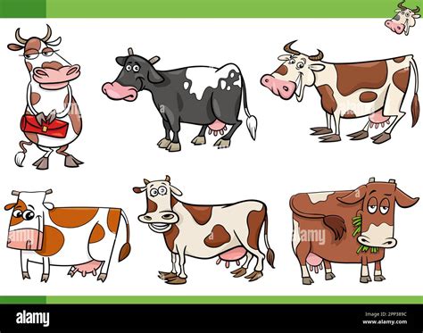 Cartoon Illustration Of Cows Farm Animals Comic Characters Set Stock