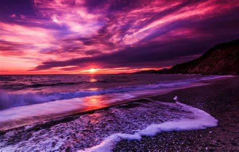 Wallpaper Sea Beach Sunset Lilac Images For Desktop Section пейзажи