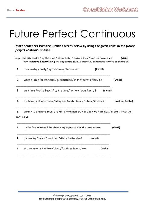 Future Perfect Continuous Worksheet Photocopiables
