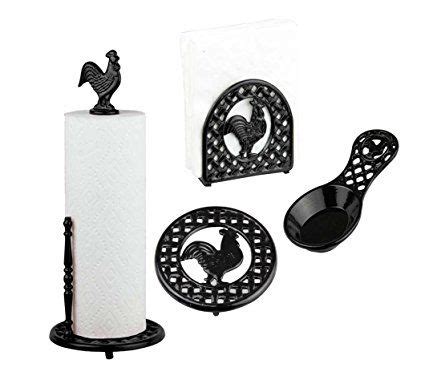Deluxe Cast Iron Rooster Collection 4pc Kitchen Table ...