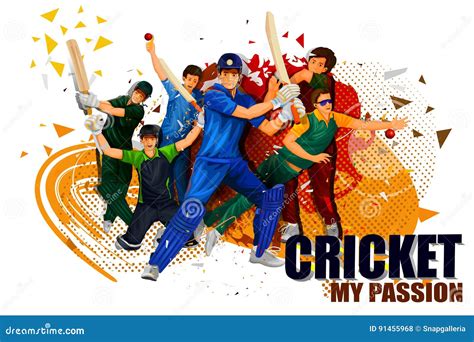 Player In Cricket Championship Background Stock Vector Illustration