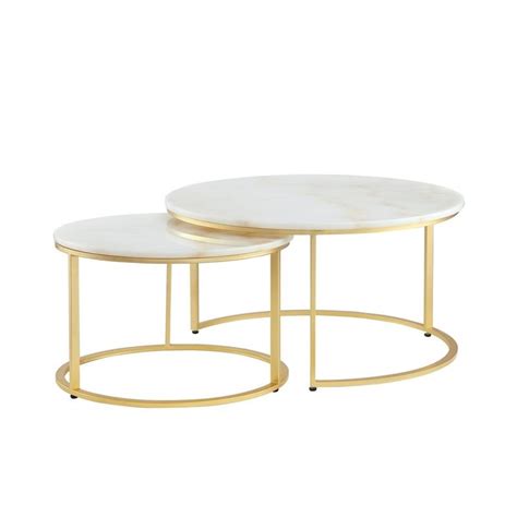Posh Living Kero Round Marble Top Nesting Coffee Table In Gold Homesquare
