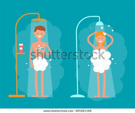 Man Woman Taking Shower Bathroom Vector Stock Vector Royalty Free