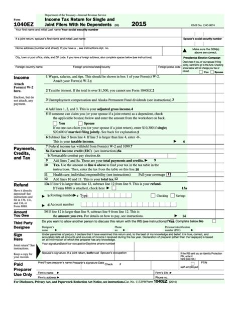Printable Income Tax Forms 1040ez Printable Forms Free Online