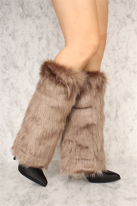 Sexy Taupe Faux Fur Knee High Leg Warmers Costume Accessory Women Of Edm