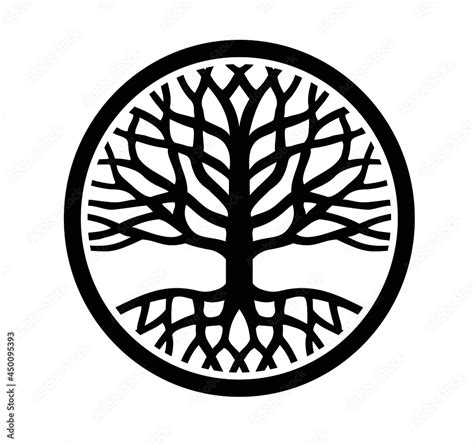 Round Tree Of Life With Rootsbranchesvector Black Circle Outline
