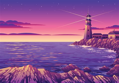 Beautiful Sunset Lighthouse Landscape Illustration 11513281 Vector Art
