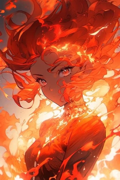 Premium Photo Anime Girl With Red Hair And A Black Dress In Flames
