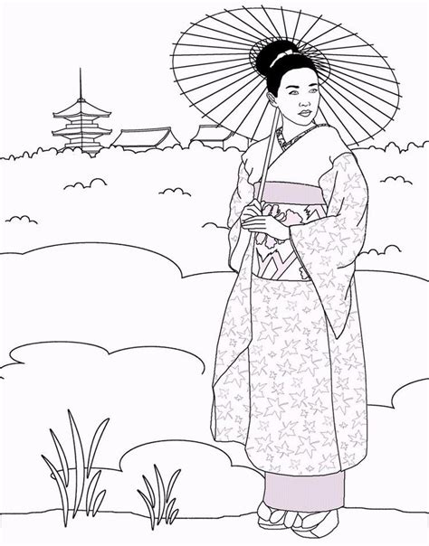 Japanese Traditional Outfit Coloring Page | Japanese drawings, Japanese