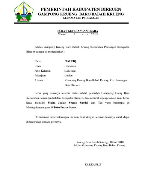 Contoh Surat Keterangan Usaha (SKU) Resmi Terlengkap
