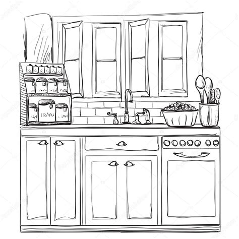 Kitchen Interior Drawing Vector Illustration Stock Vector Image By