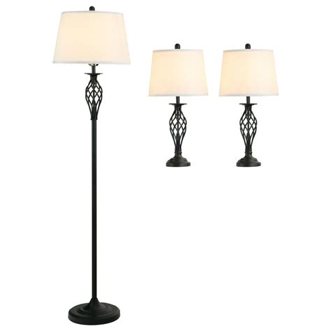 Homcom 3 Piece Table Floor Lamp Set With Metal Pole Round Base And