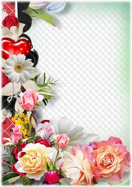 Psd Png Many Beautiful Flowers Photo Frame