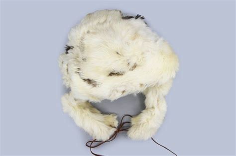 Genuine White Fur Kids Hat Handmade Rustic Rabbit Fur Cap Real Fur
