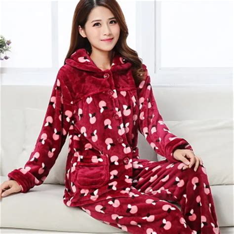 women winter pajamas flannel thick warm ladies sleepwear long sleeve autumn pyjamas women coral