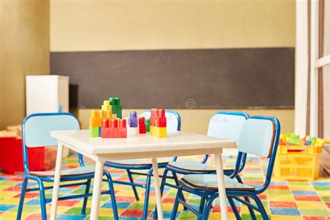 Building Blocks On A Table In Kindergarten Stock Image Image Of Learn