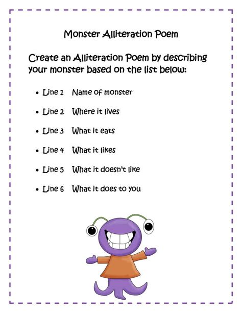 Monster Poem | Alliteration poems, Alliteration, Writing mini lessons