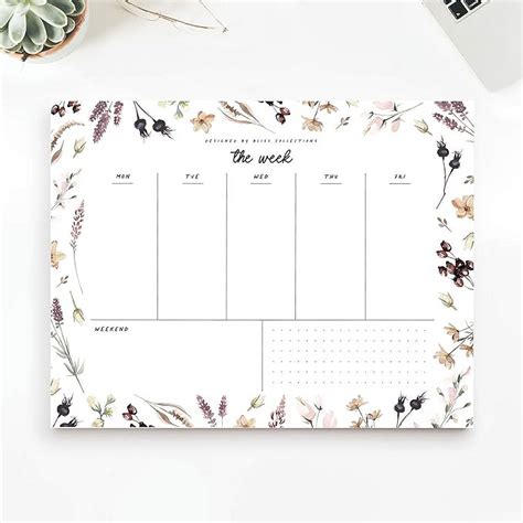 Bliss Collections Weekly Planner Shade Garden Undated Tear Off Sheets