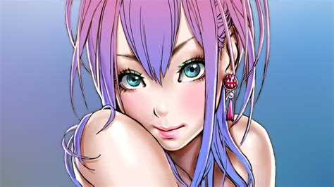 Blue Eyes Pink Hair Smiling Blush Earrings Drawn Anime