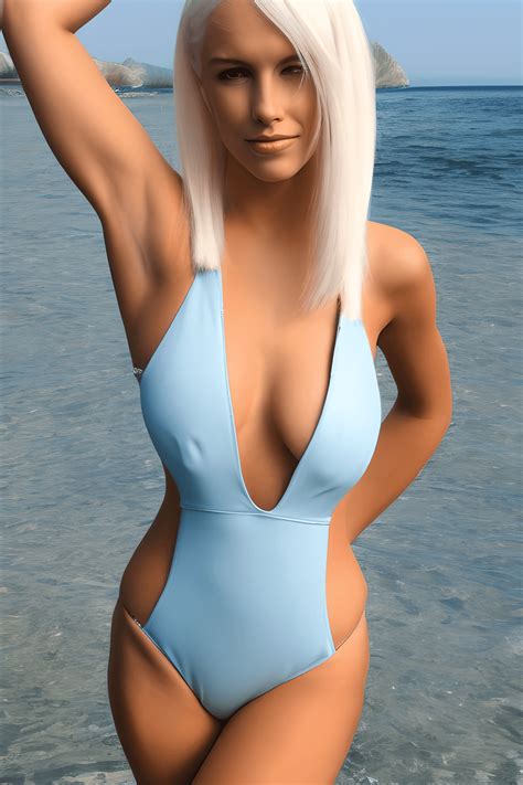 Beautiful Platinum Blonde Wearing A Swimsuit Photograph · Creative Fabrica