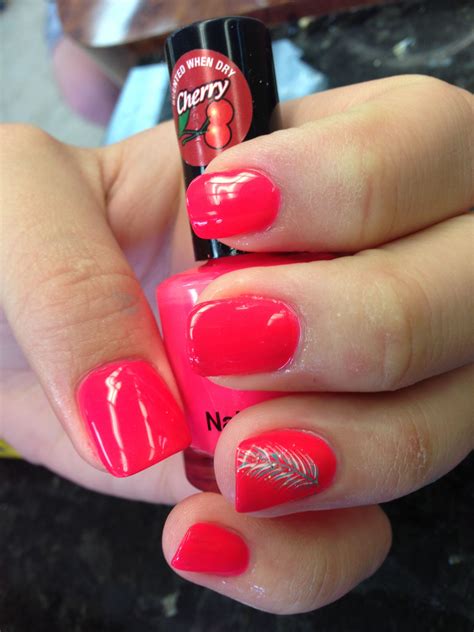 Pink Polish With Cherry Sense Fun Nails Nails Simple Nail Designs