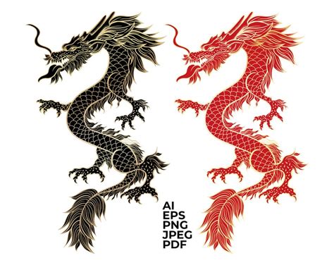 Chinese Dragon Svg Chinese Dragon Vector Dragon Tattoo Etsy Black