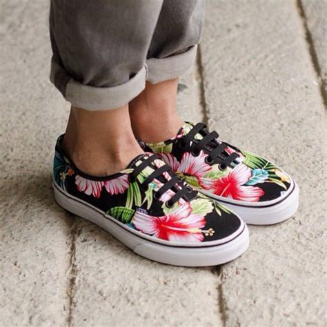 Get into the new season with a comfortable look. shoes, vans, floral, hawaiian, print, aloha, lace up ...