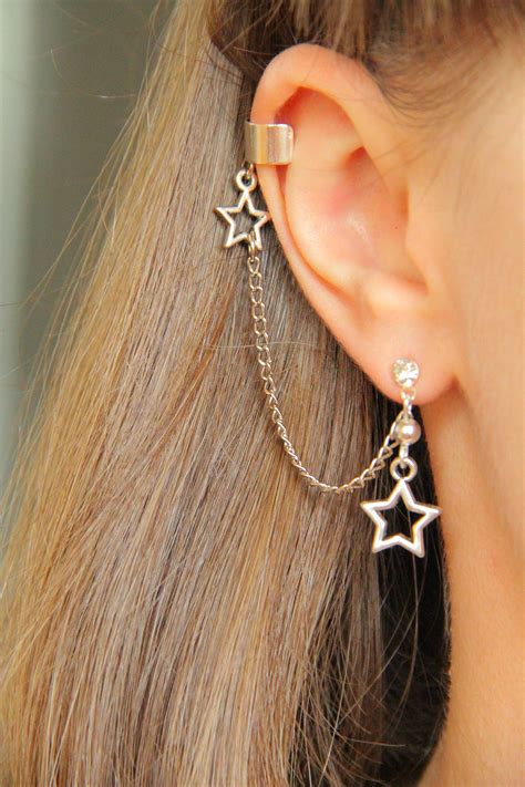 Star Ear Cuff Earrings Dangle Non Pierced Fake Ear Cuffs Etsy