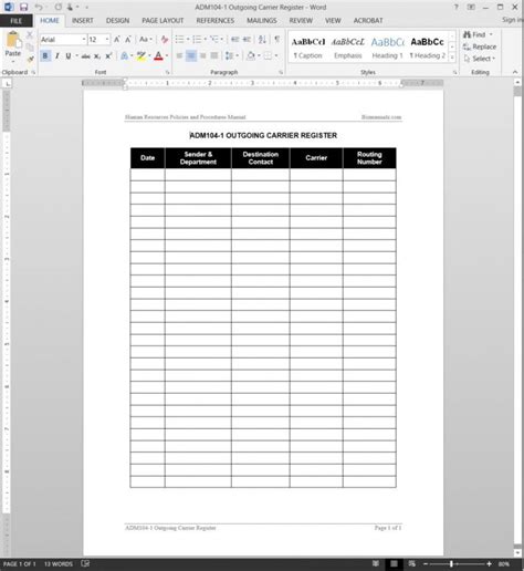 Sample Outgoing Carrier Log Template Adm1041 Incoming Mail Log Template