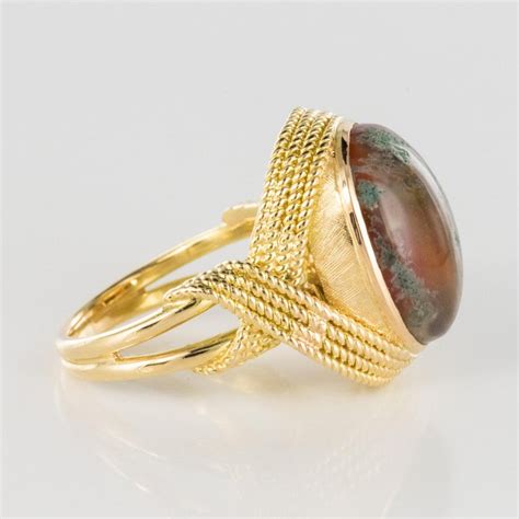 1960s Moss Agate 18 Karat Yellow Gold Thread Ring at 1stDibs
