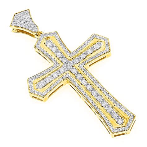 14k Yellow Gold Designer Diamond Cross Pendant For Men By