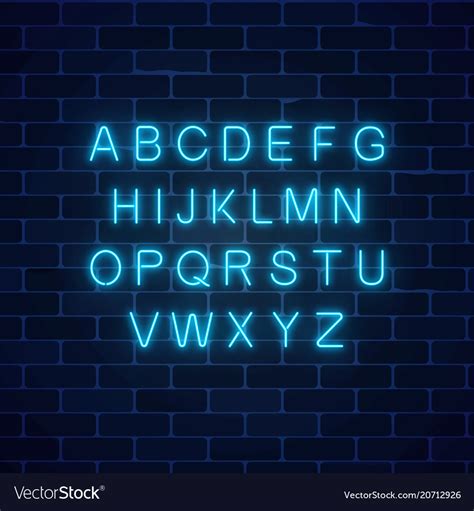 Glowing Neon Blue Color Alphabet Font On Dark Vector Image