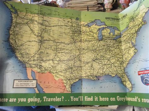 Vintage Greyhound Bus Lines Travel Map Etsy Uk