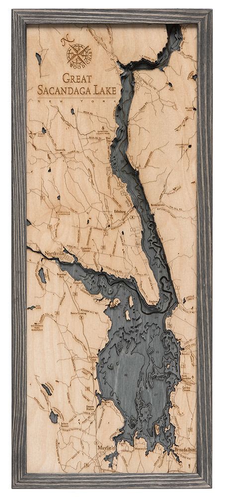 Great Sacandaga Lake Wood Carved Topographic Depth Chart Lake Art