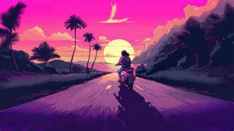 1366x768 Synthetic Serenade Moped Journey With A Vaporwave Girl Laptop