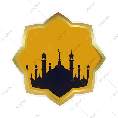 Gambar Masjid Siluet Dengan Latar Belakang Oranye Dan Bingkai Emas