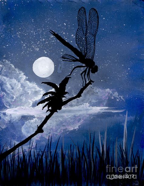 Moonlight Dragonfly Painting By Sean Jenkins Pixels