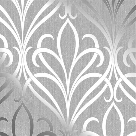 Henderson Interiors Camden Damask Wallpaper Soft Grey Silver