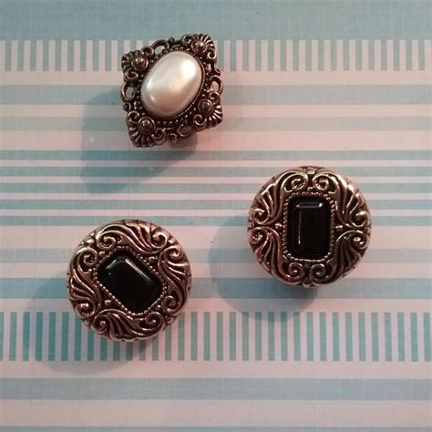 Vintage Button Covers, Metal Button Covers, Faux Pearl Button Cover, Retro Jewelry, Goldtone ...