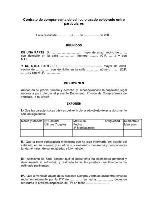 Venta de apartamentos, bajos, aticos y pisos: Contrato-de-compra-venta-de-vehículo-usado-celebrado-entre ...