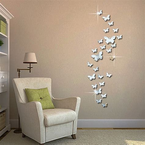 12pcs Sliver 3d Mirror Butterfly Wall Stickers Home Decor Living Room