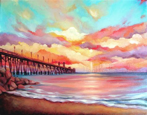 Beach Painting Sunset Colorful Landscape Oil Print 5x7