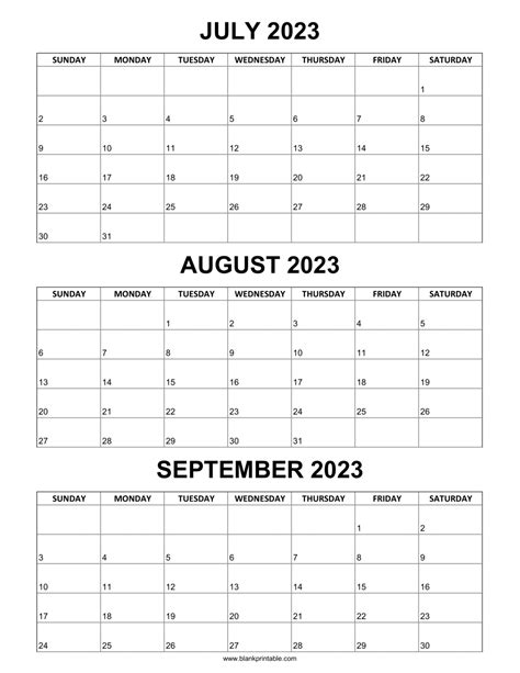 July August September 2023 Calendar Printable Calendar Printables