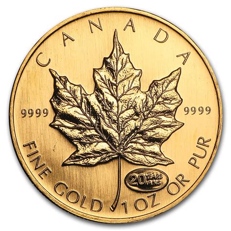 1999 canada 1 oz gold maple leaf bu 20 years ans privy