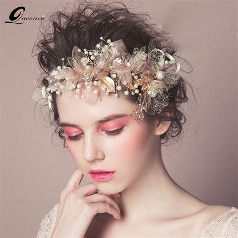 Pink Flower Tiara Bridal Headbands Pearl Gorgeous Leaf Headband Pearl