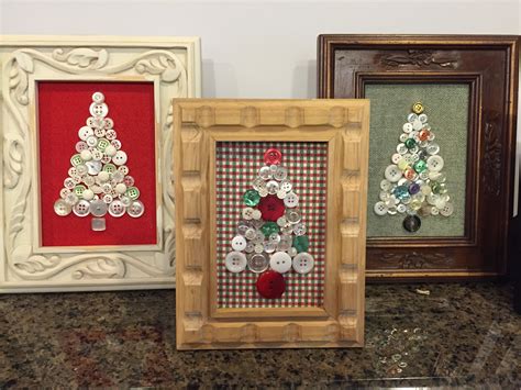 Repurposed Vintage Button Christmas Trees Framed Christmas Button