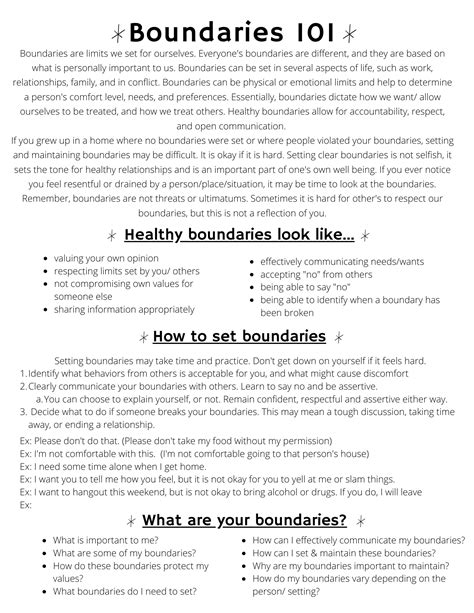 Boundaries Worksheets For Adults